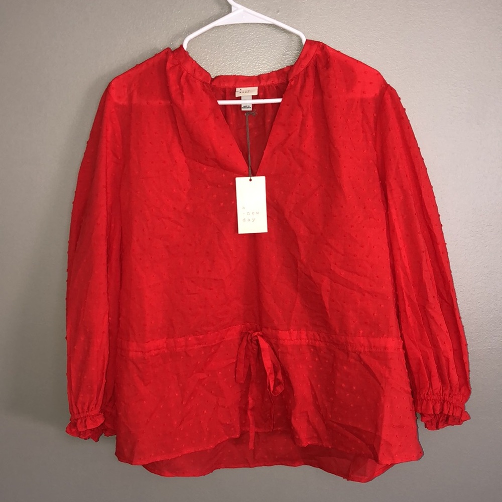 A New Day Long Sleeve Tie Waist Blouse - Picture 6 of 7
